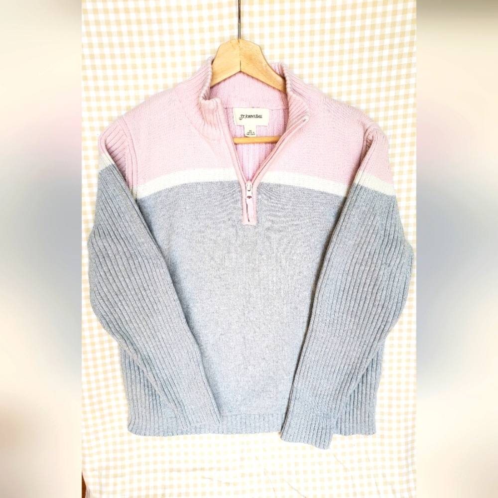 St. Johns Bay Womens Sweater 1/4 Zip Knitted Mock Neck Long Sleeve Gray size XL